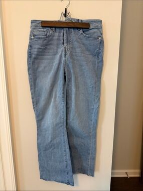 Frame Denim Pale Blue Straight Leg Raw Hem Jeans
